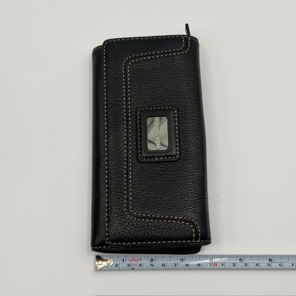 Michael Kors Black Pebbled Leather Continental Wallet Contrast Stitching Logo - Picture 8 of 9